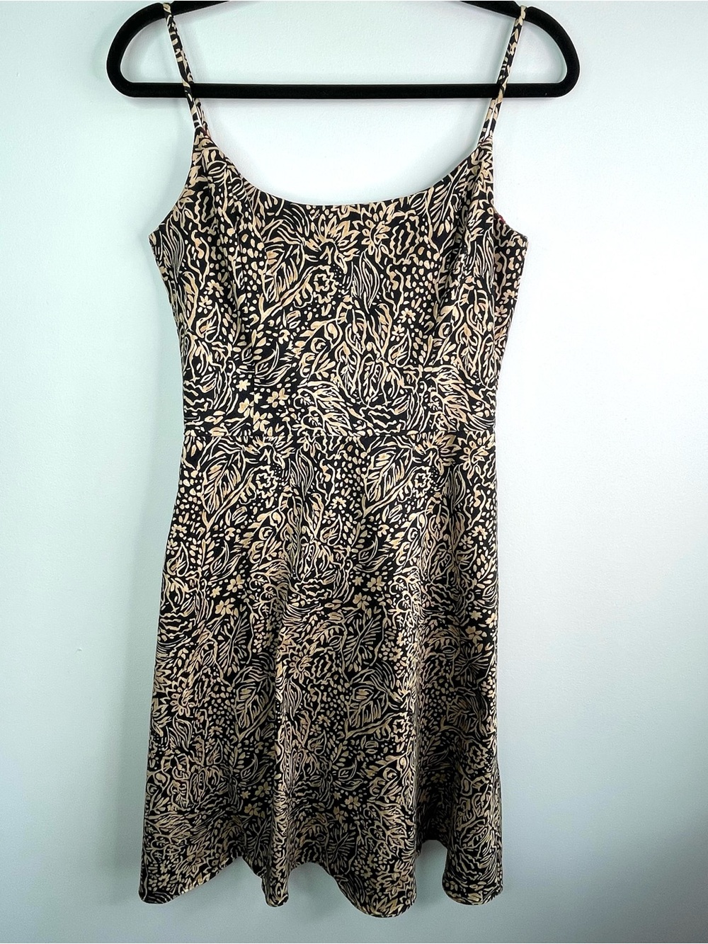Vintage Black & Tan  Floral Fit-and-Flare Slip Dress With Corset Bust Size 10